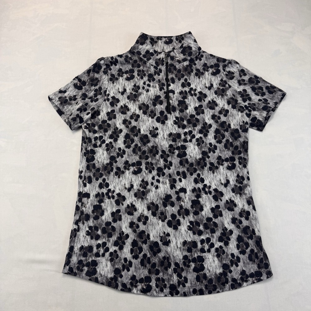 IBKUL Womens S Gray Black UPF 50 Leopard Print  Quarter Zip Athletic
